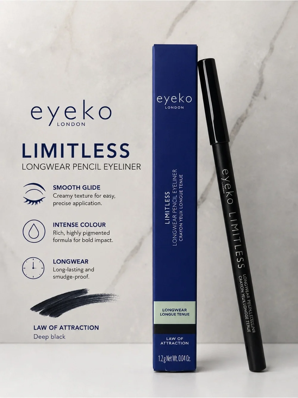 NEW Eyeko Limitless Longwear Pencil Eyeliner in Law of Attraction (Deep Black)